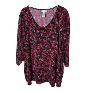 Catherines Blouse Plus Size 1X 18W 20W Top 3/4 Sleeves Stretch Black Red Purple